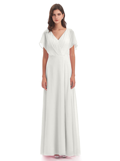 Aria V-Neck Short Sleeves Chiffon Bridesmaid Dresses