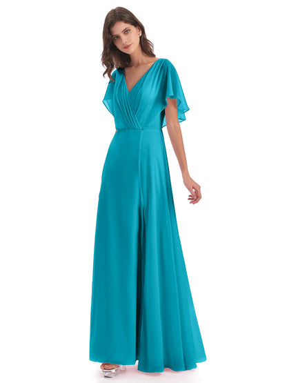 Aria V-Neck Short Sleeves Chiffon Bridesmaid Dresses