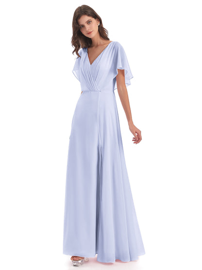 Aria V-Neck Short Sleeves Chiffon Bridesmaid Dresses