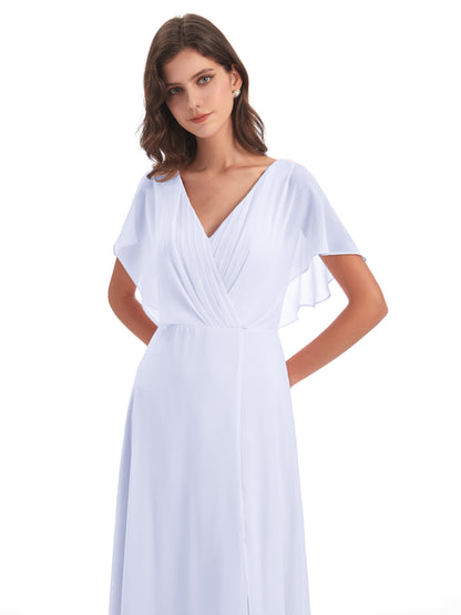 Aria V-Neck Short Sleeves Chiffon Bridesmaid Dresses