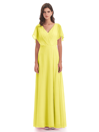 Aria V-Neck Short Sleeves Chiffon Bridesmaid Dresses