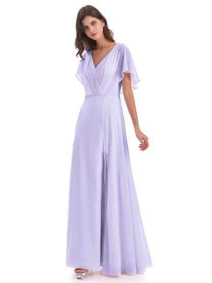 Aria V-Neck Short Sleeves Chiffon Bridesmaid Dresses