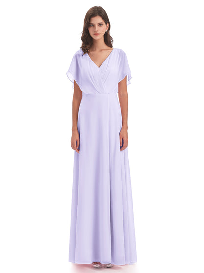 Aria V-Neck Short Sleeves Chiffon Bridesmaid Dresses