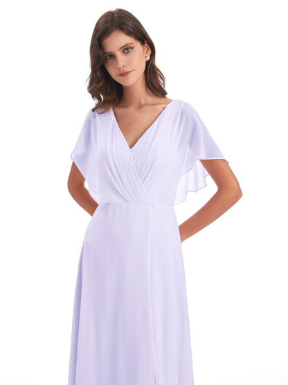Aria V-Neck Short Sleeves Chiffon Bridesmaid Dresses