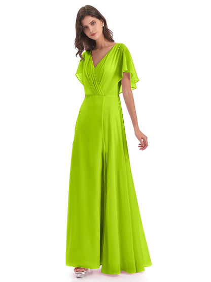 Aria V-Neck Short Sleeves Chiffon Bridesmaid Dresses