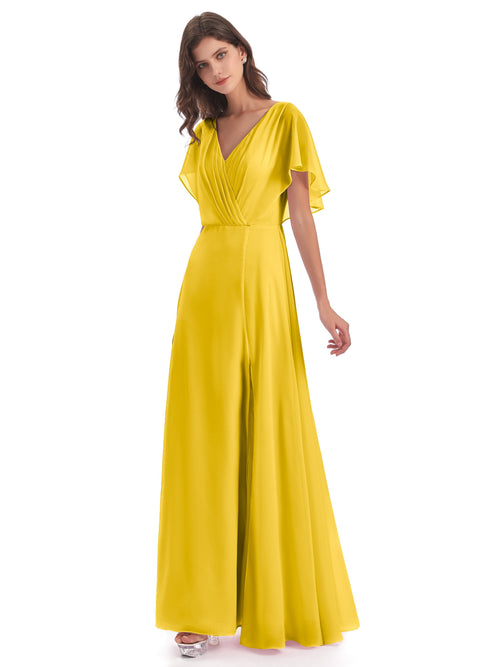 Aria V-Neck Short Sleeves Chiffon Bridesmaid Dresses