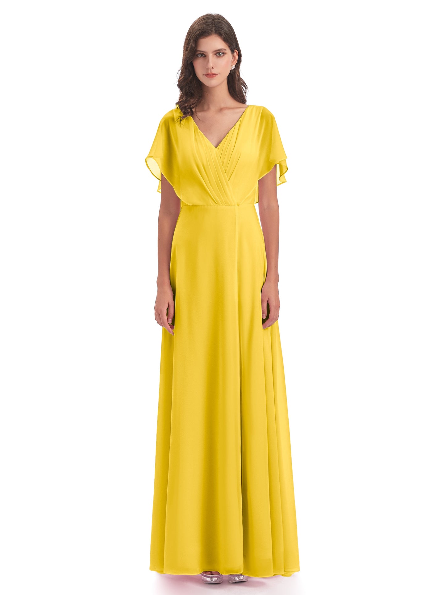 Aria V-Neck Short Sleeves Chiffon Bridesmaid Dresses