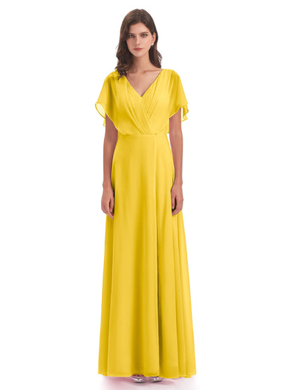 Aria V-Neck Short Sleeves Chiffon Bridesmaid Dresses