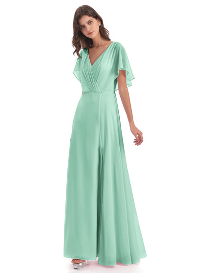 Aria V-Neck Short Sleeves Chiffon Bridesmaid Dresses
