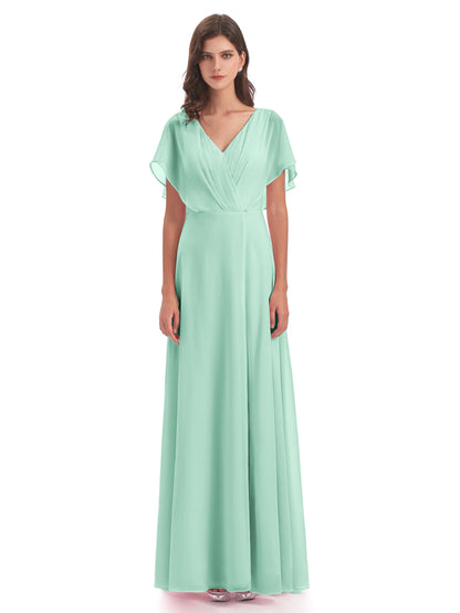 Aria V-Neck Short Sleeves Chiffon Bridesmaid Dresses