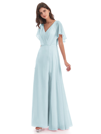 Aria V-Neck Short Sleeves Chiffon Bridesmaid Dresses