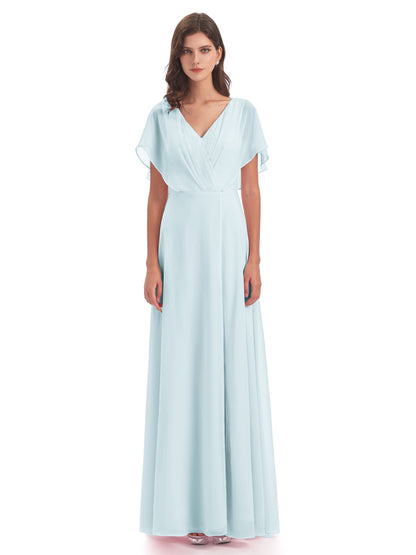 Aria V-Neck Short Sleeves Chiffon Bridesmaid Dresses