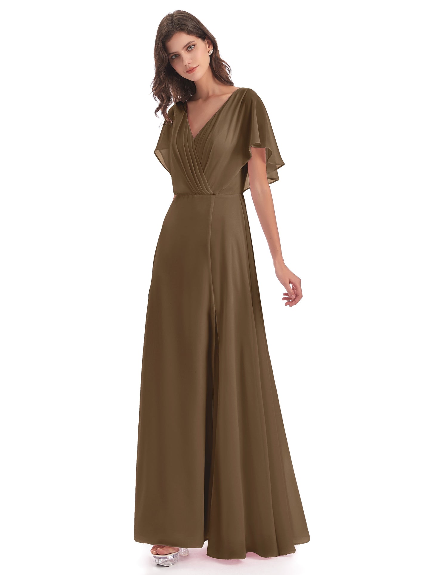 Aria V-Neck Short Sleeves Chiffon Bridesmaid Dresses