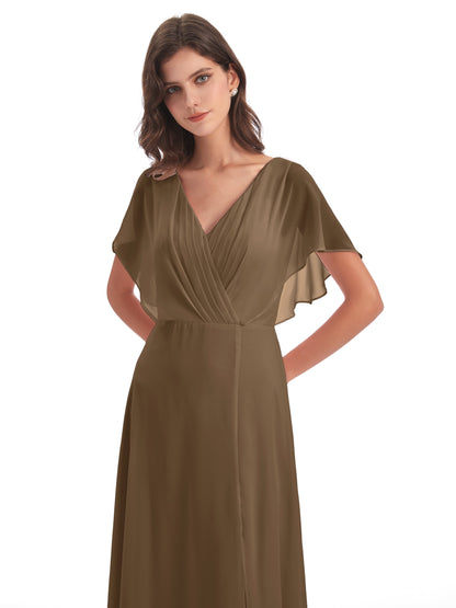 Aria V-Neck Short Sleeves Chiffon Bridesmaid Dresses