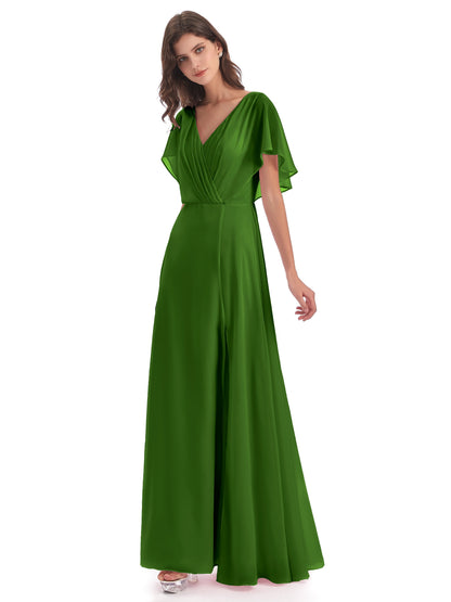 Aria V-Neck Short Sleeves Chiffon Bridesmaid Dresses