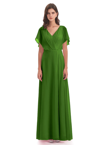 Aria V-Neck Short Sleeves Chiffon Bridesmaid Dresses