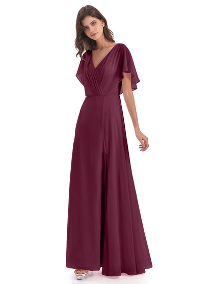 Aria V-Neck Short Sleeves Chiffon Bridesmaid Dresses