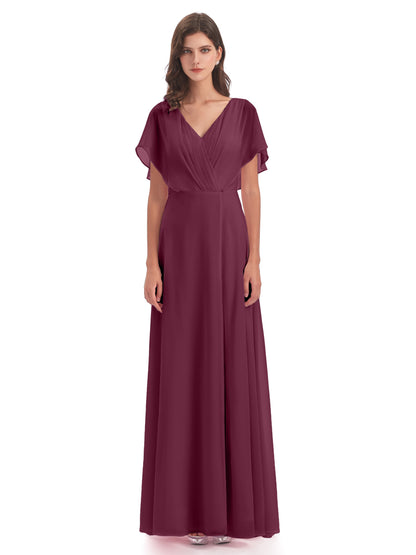Aria V-Neck Short Sleeves Chiffon Bridesmaid Dresses