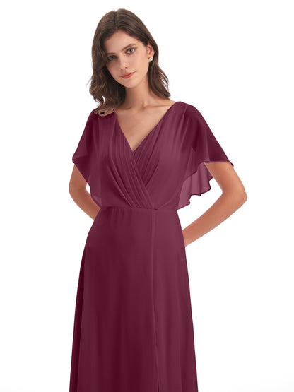 Aria V-Neck Short Sleeves Chiffon Bridesmaid Dresses
