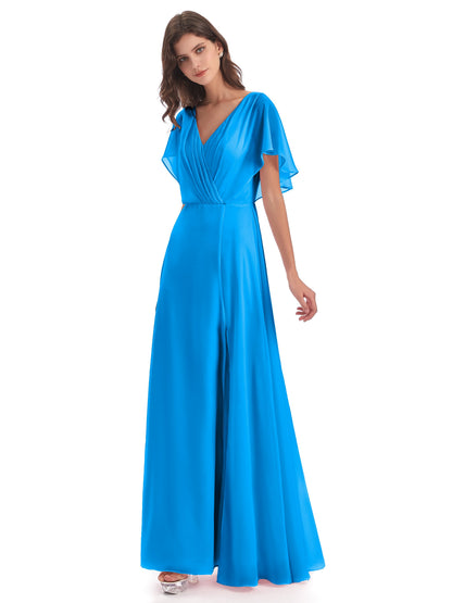 Aria V-Neck Short Sleeves Chiffon Bridesmaid Dresses