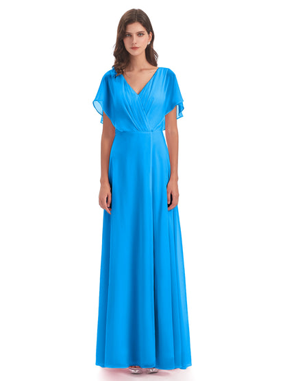 Aria V-Neck Short Sleeves Chiffon Bridesmaid Dresses