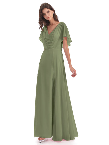 Aria V-Neck Short Sleeves Chiffon Bridesmaid Dresses