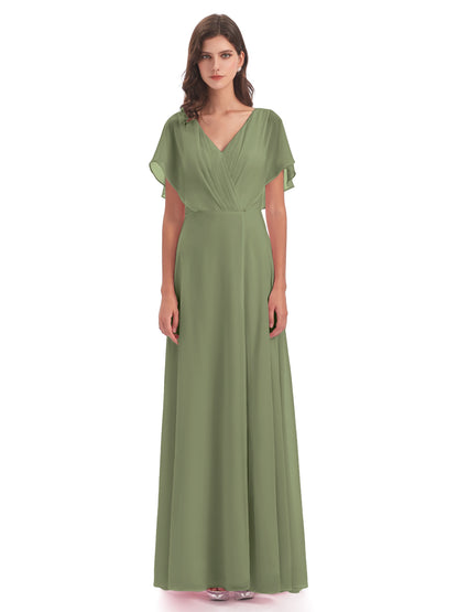 Aria V-Neck Short Sleeves Chiffon Bridesmaid Dresses