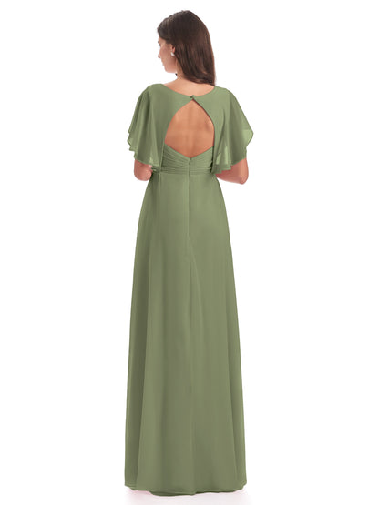 Aria V-Neck Short Sleeves Chiffon Bridesmaid Dresses