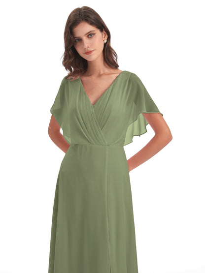 Aria V-Neck Short Sleeves Chiffon Bridesmaid Dresses