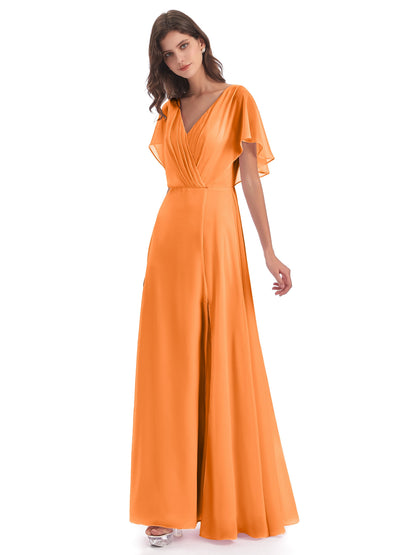 Aria V-Neck Short Sleeves Chiffon Bridesmaid Dresses