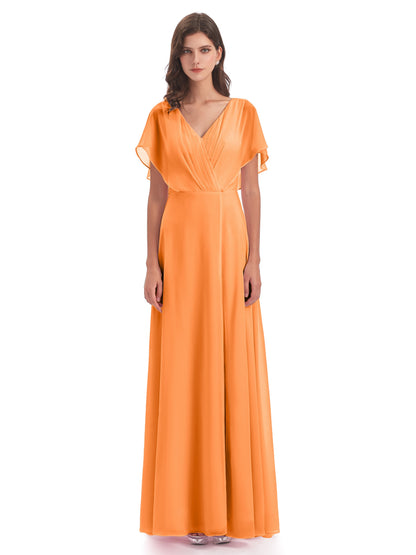 Aria V-Neck Short Sleeves Chiffon Bridesmaid Dresses