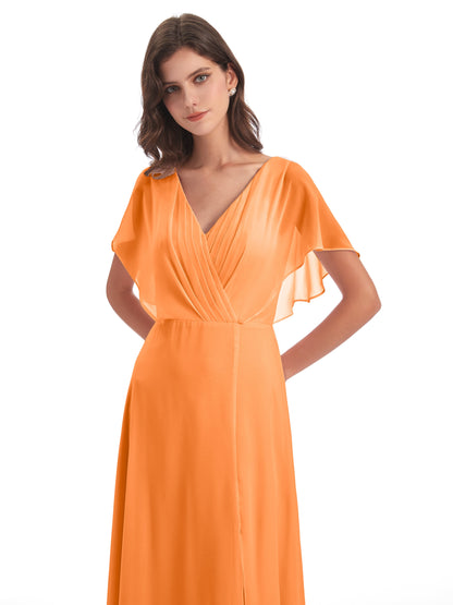Aria V-Neck Short Sleeves Chiffon Bridesmaid Dresses