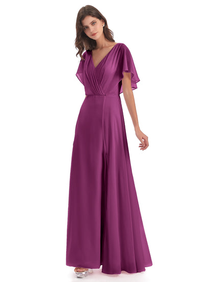 Aria V-Neck Short Sleeves Chiffon Bridesmaid Dresses