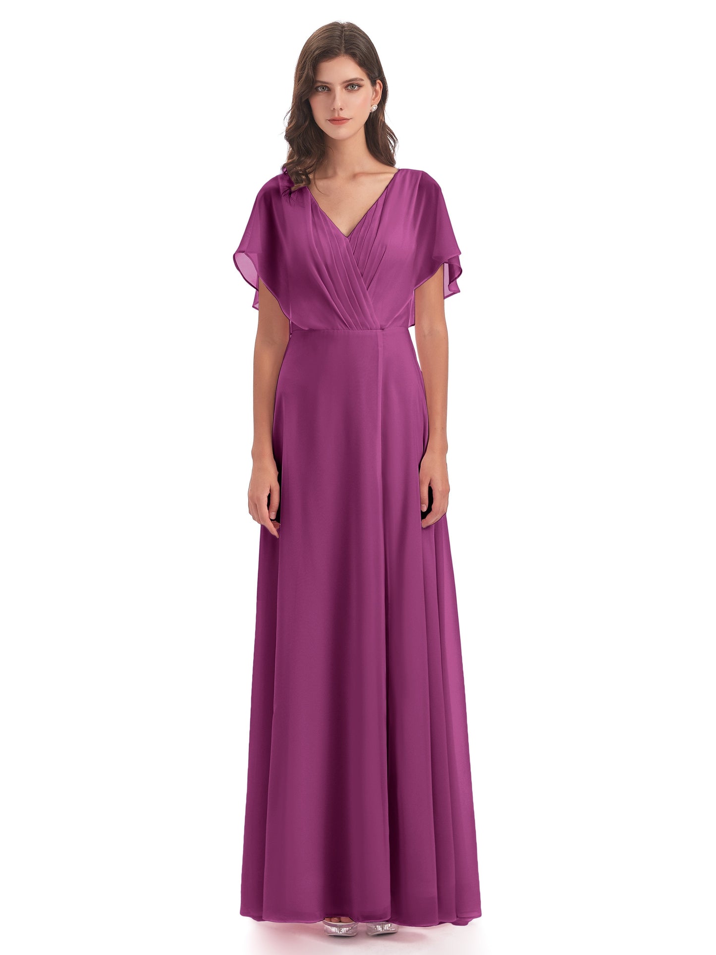 Aria V-Neck Short Sleeves Chiffon Bridesmaid Dresses