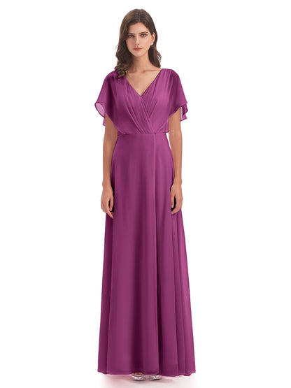 Aria V-Neck Short Sleeves Chiffon Bridesmaid Dresses