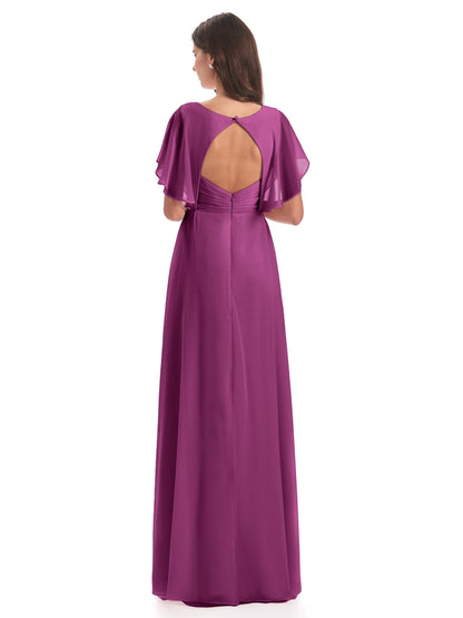 Aria V-Neck Short Sleeves Chiffon Bridesmaid Dresses