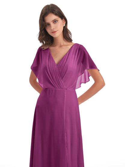 Aria V-Neck Short Sleeves Chiffon Bridesmaid Dresses