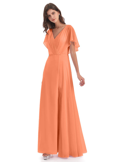 Aria V-Neck Short Sleeves Chiffon Bridesmaid Dresses