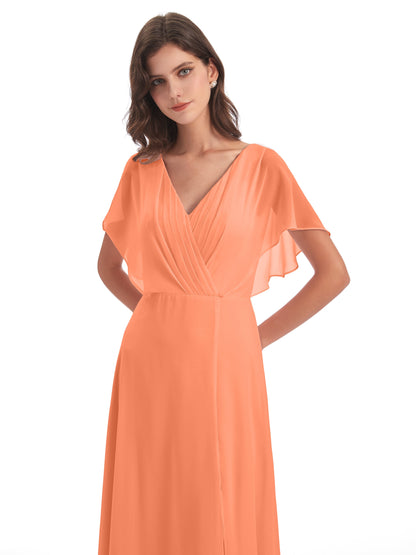 Aria V-Neck Short Sleeves Chiffon Bridesmaid Dresses