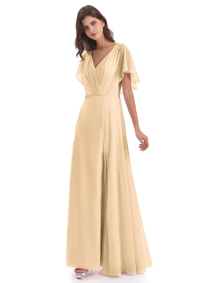 Aria V-Neck Short Sleeves Chiffon Bridesmaid Dresses