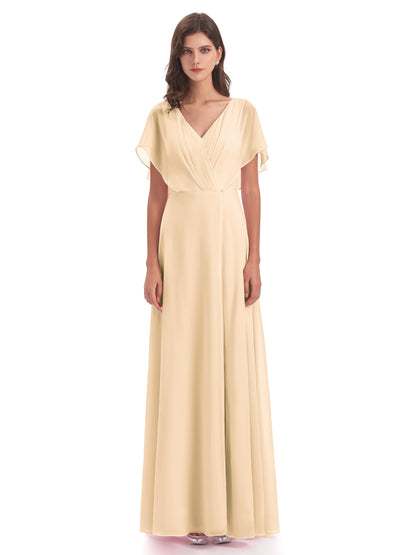 Aria V-Neck Short Sleeves Chiffon Bridesmaid Dresses