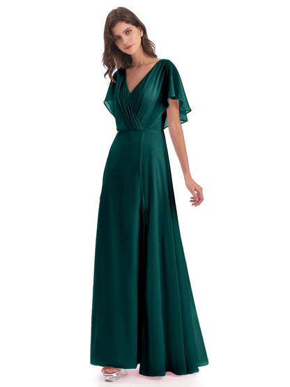Aria V-Neck Short Sleeves Chiffon Bridesmaid Dresses