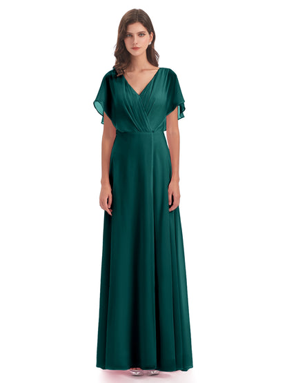 Aria V-Neck Short Sleeves Chiffon Bridesmaid Dresses