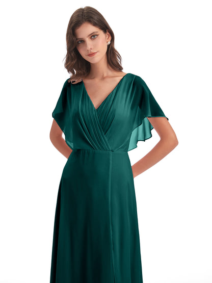 Aria V-Neck Short Sleeves Chiffon Bridesmaid Dresses