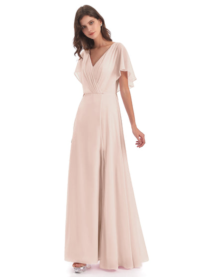 Aria V-Neck Short Sleeves Chiffon Bridesmaid Dresses