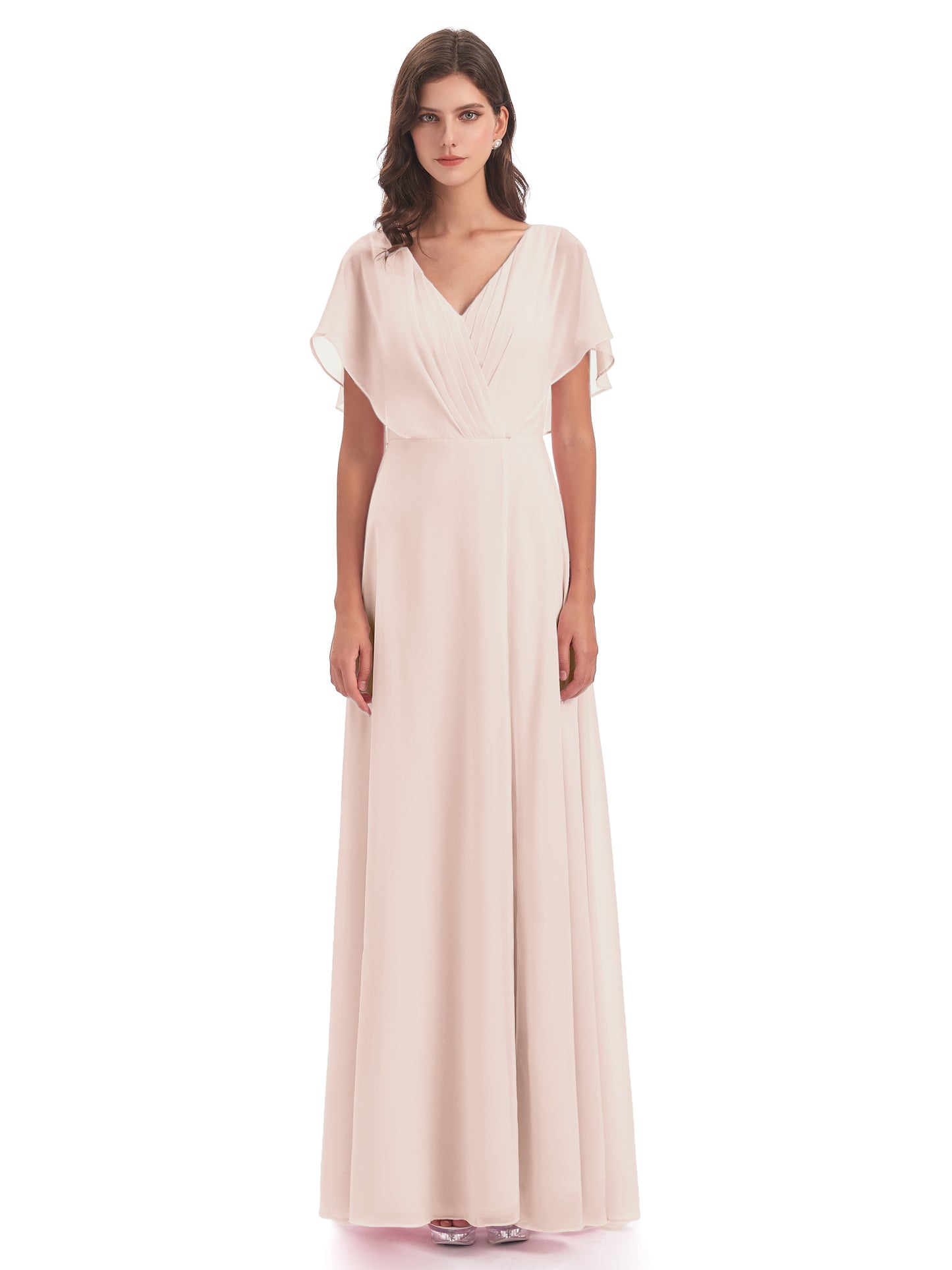 Aria V-Neck Short Sleeves Chiffon Bridesmaid Dresses