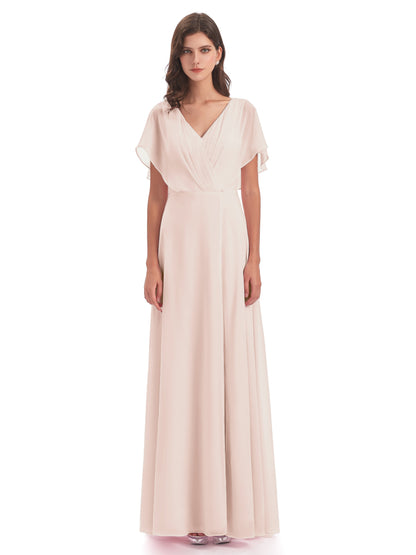 Aria V-Neck Short Sleeves Chiffon Bridesmaid Dresses