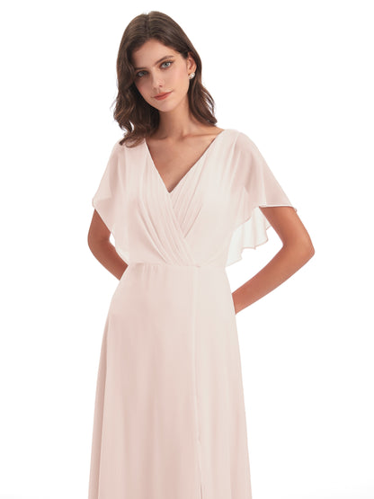 Aria V-Neck Short Sleeves Chiffon Bridesmaid Dresses