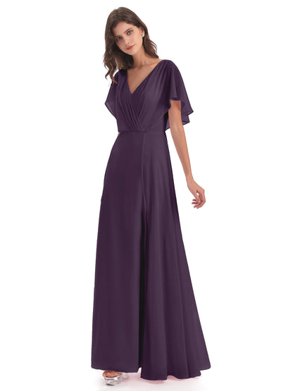 Aria V-Neck Short Sleeves Chiffon Bridesmaid Dresses