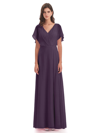 Aria V-Neck Short Sleeves Chiffon Bridesmaid Dresses
